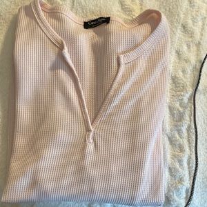 Pink Waffle Knit Notch Neck Top by Coeur de Vague